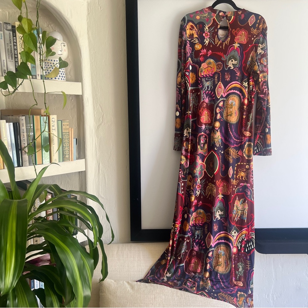 FARM Rio Rio Multicolor Artsy Surreal Land Long Sleeve Maxi Dress Size XL NWT - Picture 5 of 16